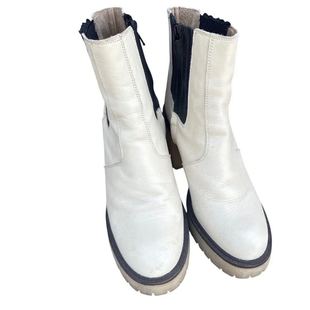 Free People Ivory Leather Chelsea Lug Sole Platform Boots Moto Grunge 8.5